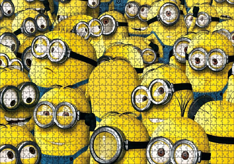 Çizgi Film Minions Topluluğu Puzzle Yapboz MDF Ahşap 1000 Parça 49 cm X 68 cm