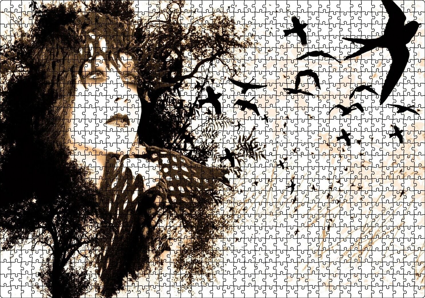 Kadın Kuşlar Kadar Özgürdür Puzzle Yapboz MDF Ahşap 1000 Parça 49 cm X 68 cm