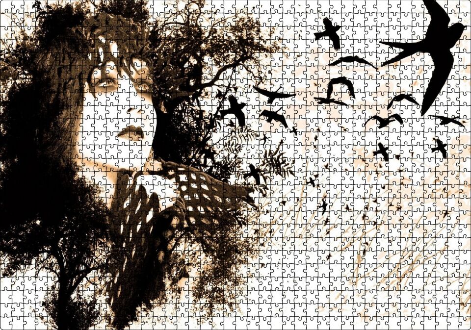 Kadın Kuşlar Kadar Özgürdür Puzzle Yapboz MDF Ahşap 1000 Parça 49 cm X 68 cm