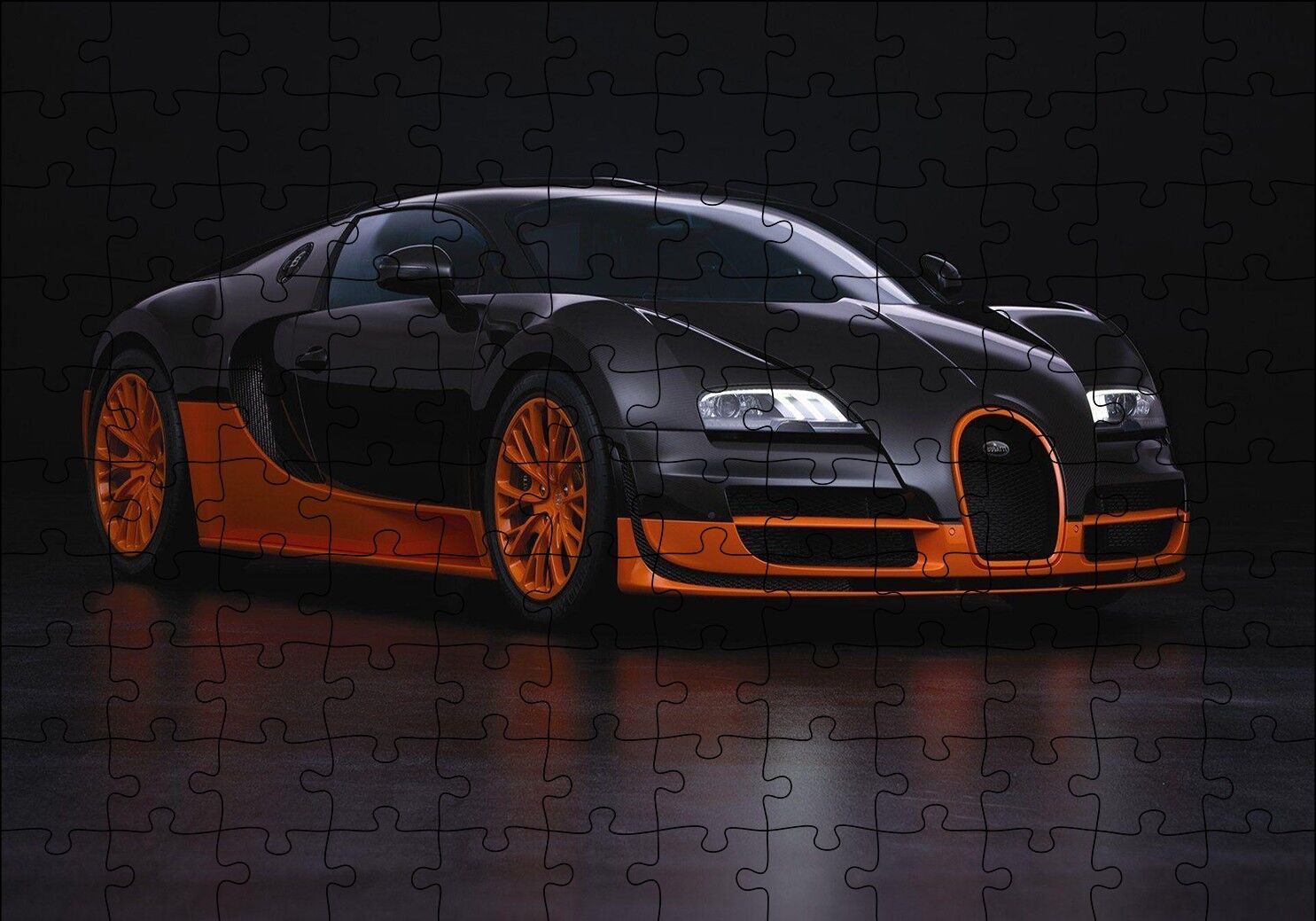 Siyah Turuncu Bugatti Puzzle Yapboz MDF Ahşap