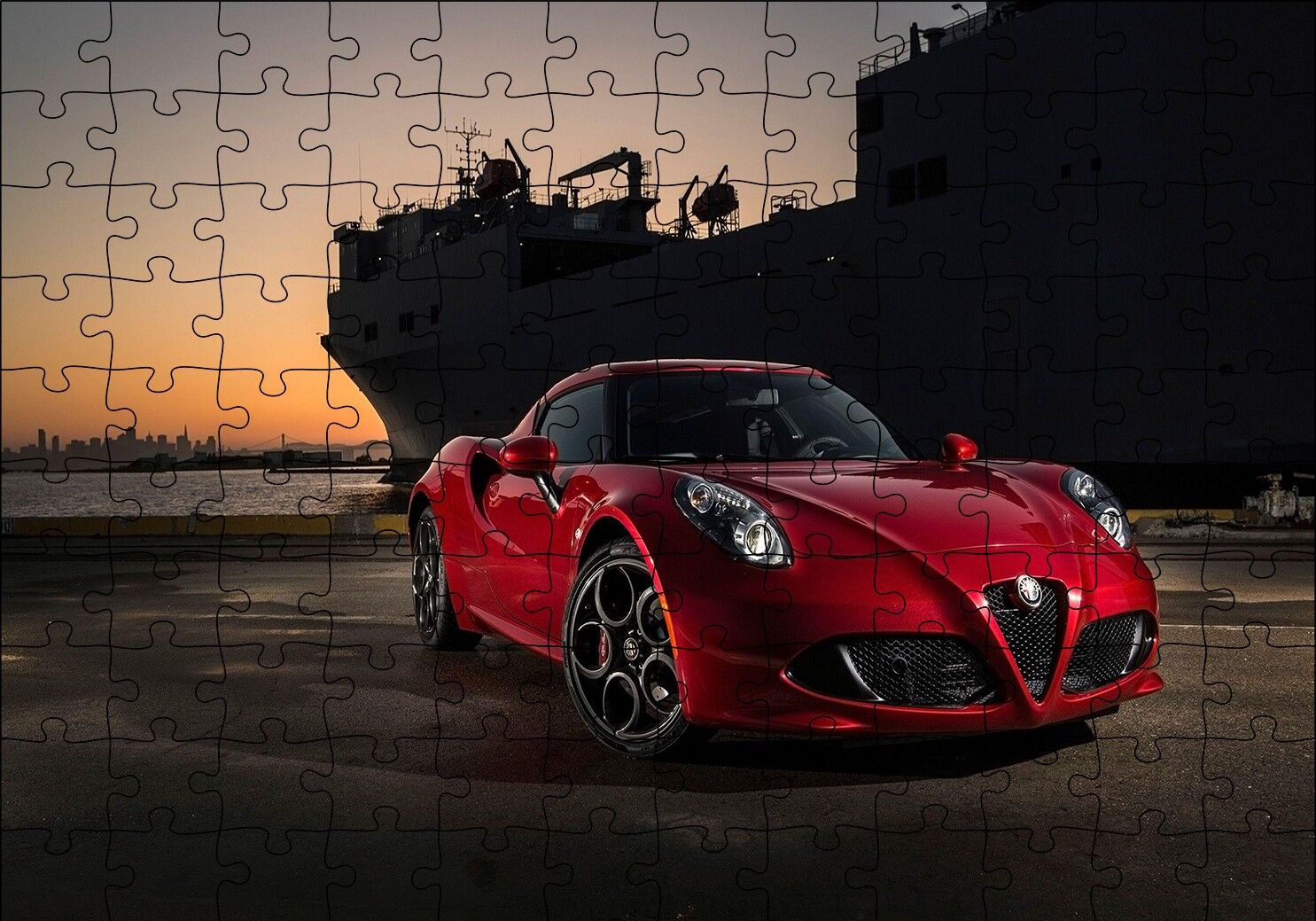 Limanda Kırmızı Alfa Romeo 4C Puzzle Yapboz MDF Ahşap 120 Parça 24 cm X 34 cm