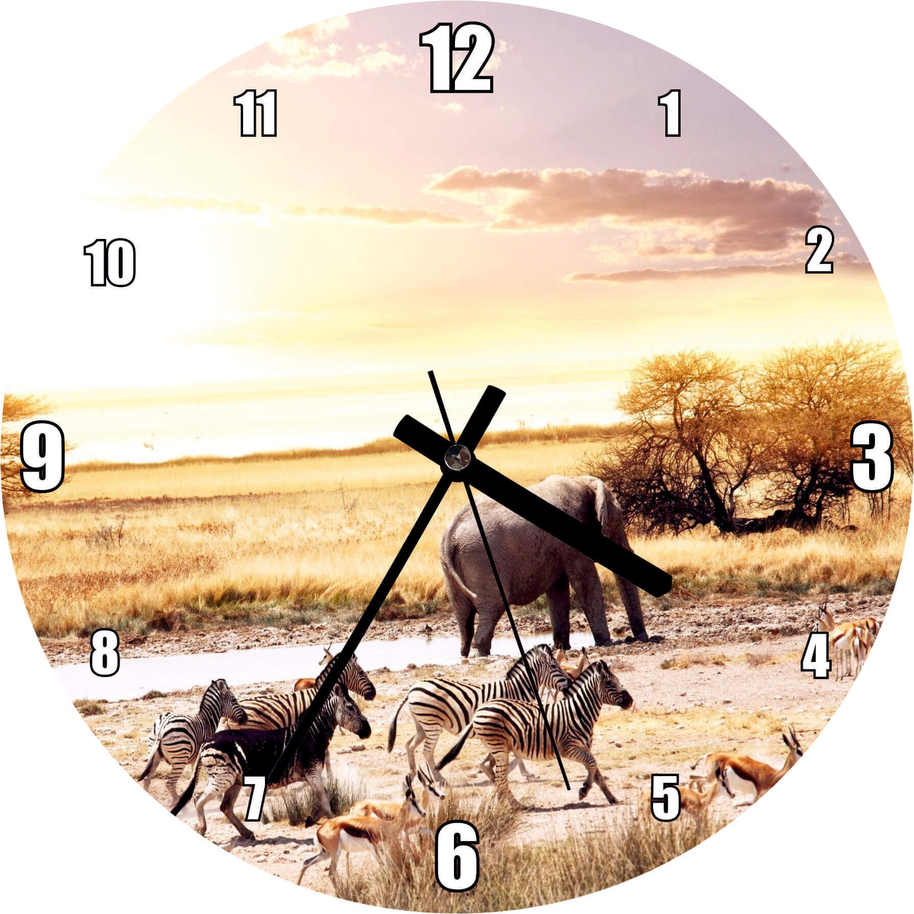 Savanada Su Kenarındaki Hayvanlar Mdf Ahşap Duvar Saati