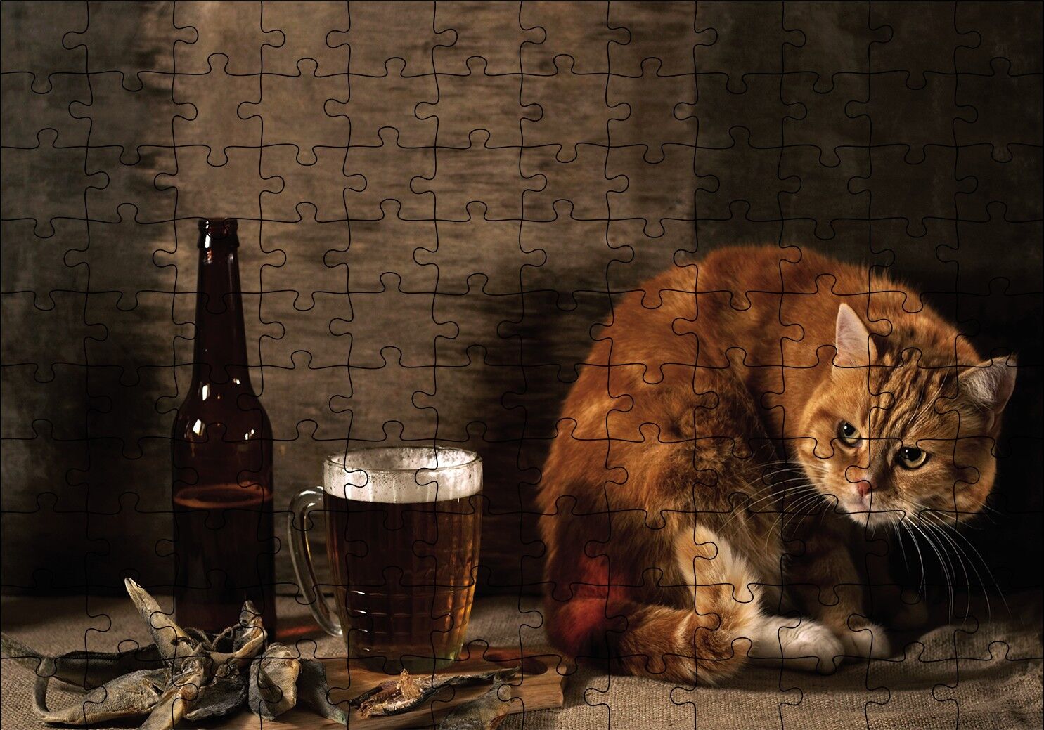 Kedinin Bira Bakışı Puzzle Yapboz MDF Ahşap