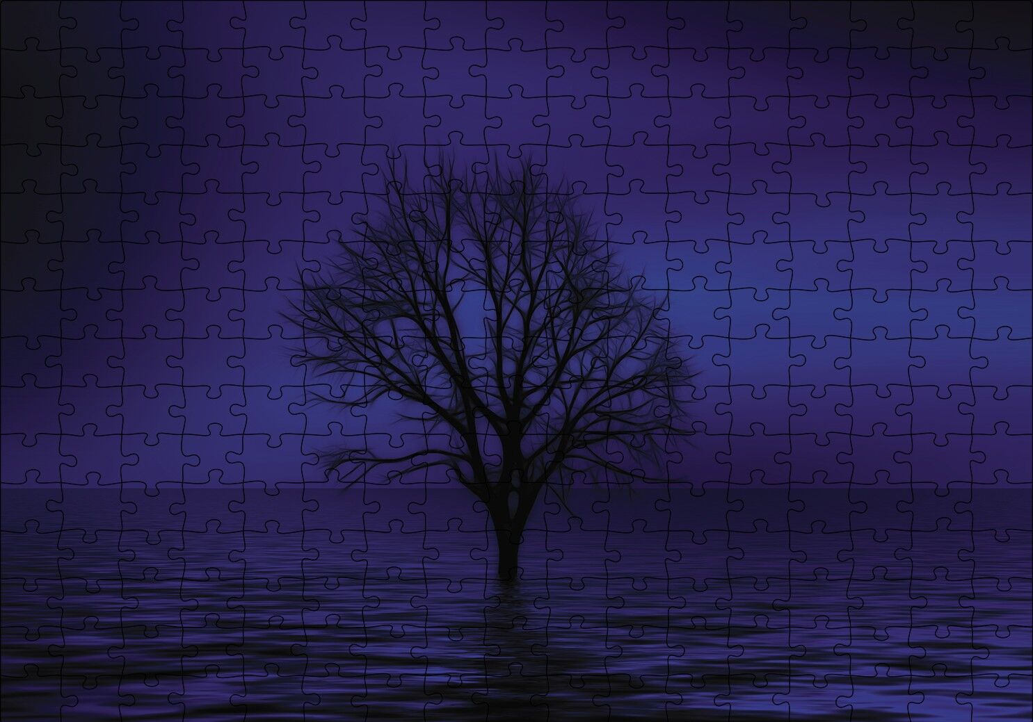 Göl İçinde Kuru Ağaç Puzzle Yapboz MDF Ahşap 255 Parça 34 cm X 49 cm