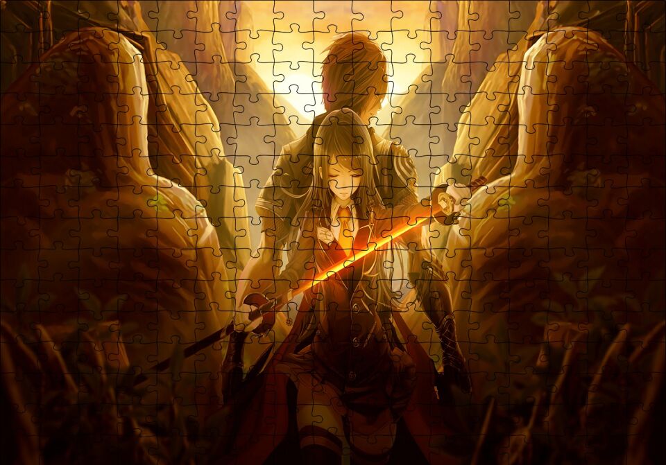 Anime Akai Katana Puzzle Yapboz MDF Ahşap 255 Parça 34 cm X 49 cm