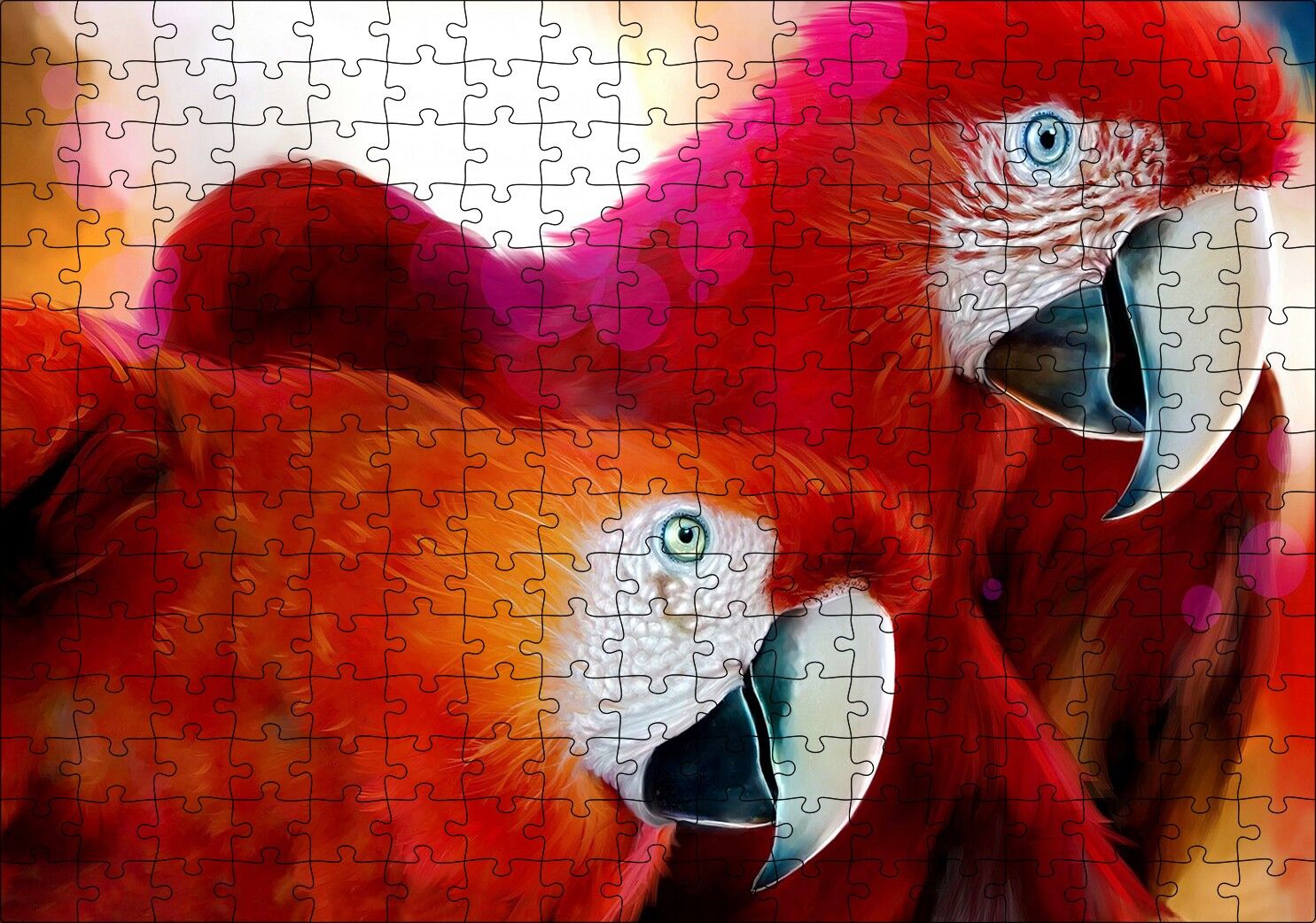 Kırmızı Papağanlar Puzzle Yapboz MDF Ahşap 255 Parça 34 cm X 49 cm