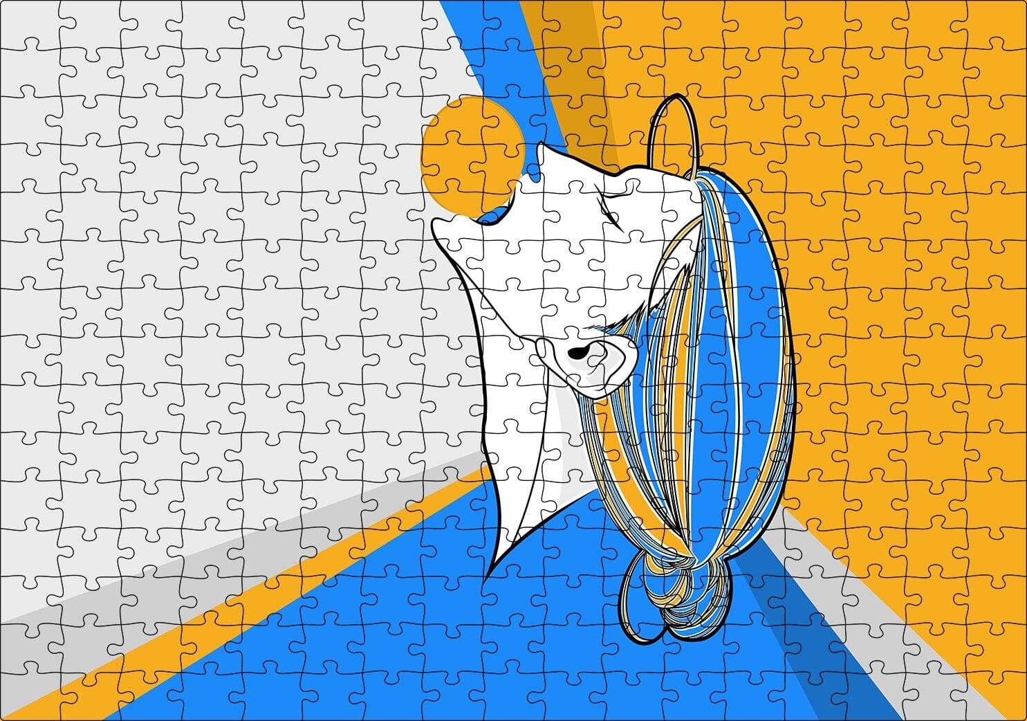 Soyut Tablo Kadın ve Sarı Top Puzzle Yapboz MDF Ahşap 255 Parça 34 cm X 49 cm