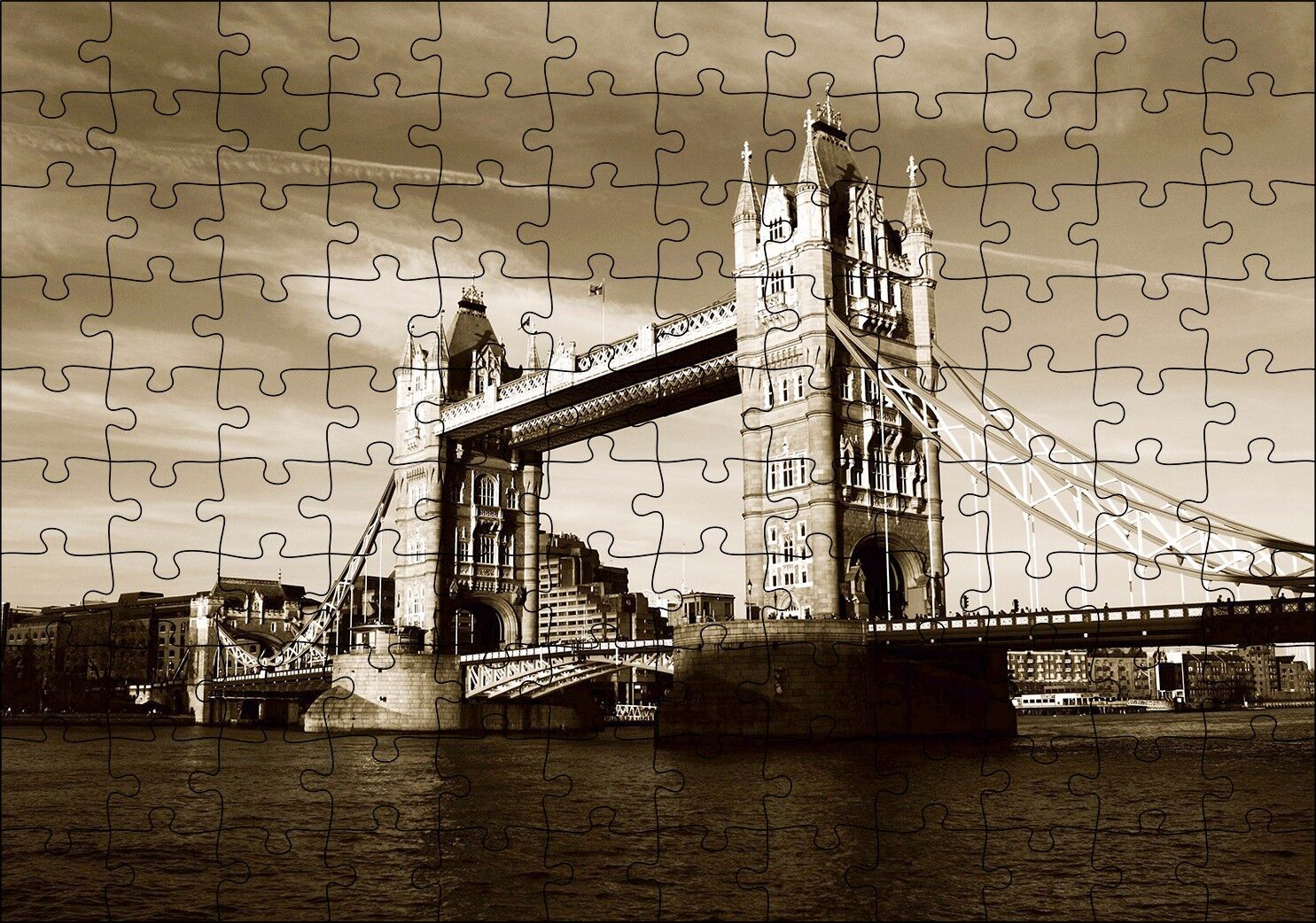 Londra Köprüsü Sepya Puzzle Yapboz MDF Ahşap