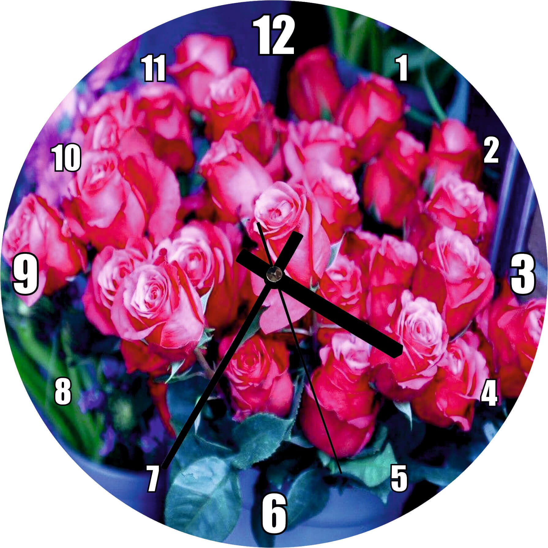 Saksı İçinde Muhteşem Kırmızı Güller Mdf Ahşap Duvar Saati