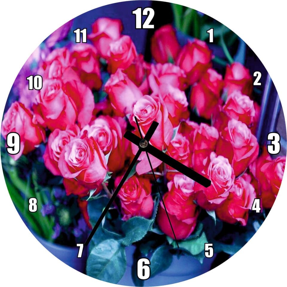 Saksı İçinde Muhteşem Kırmızı Güller Mdf Ahşap Duvar Saati