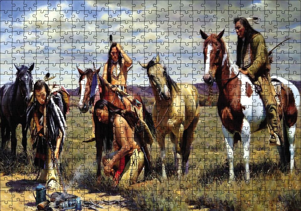 İz Peşindeki Kızılderiler Puzzle Yapboz MDF Ahşap 500 Parça 49 cm X 68 cm