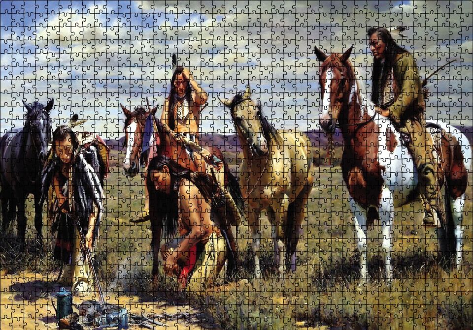 İz Peşindeki Kızılderiler Puzzle Yapboz MDF Ahşap 1000 Parça 49 cm X 68 cm