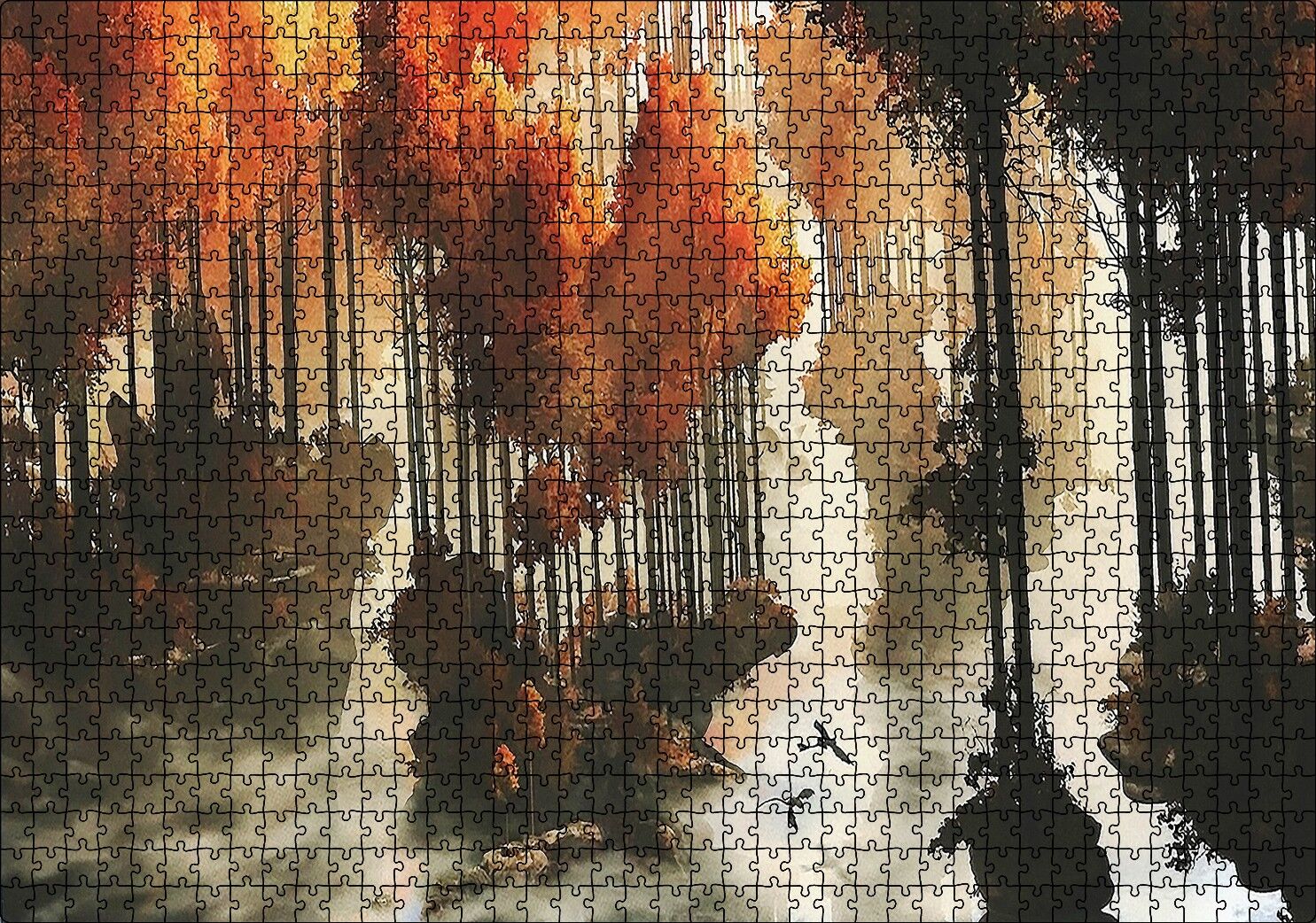 Yağlı Boya Ağaçlar Sonbahar Turuncu Görseli Puzzle Yapboz MDF Ahşap 1000 Parça 49 cm X 68 cm