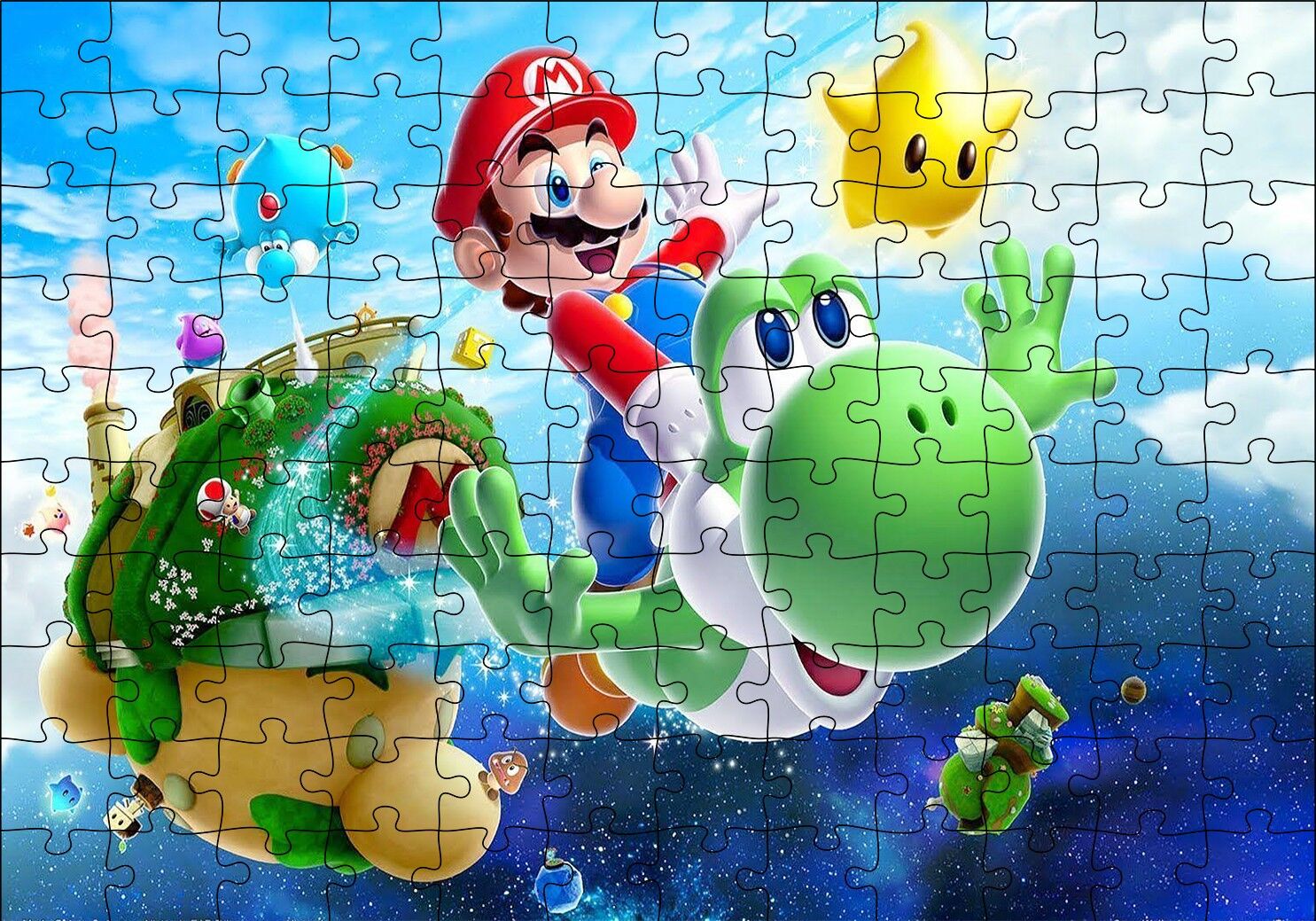 Super Mario Karakterleri Gökyüzünde Puzzle Yapboz MDF Ahşap