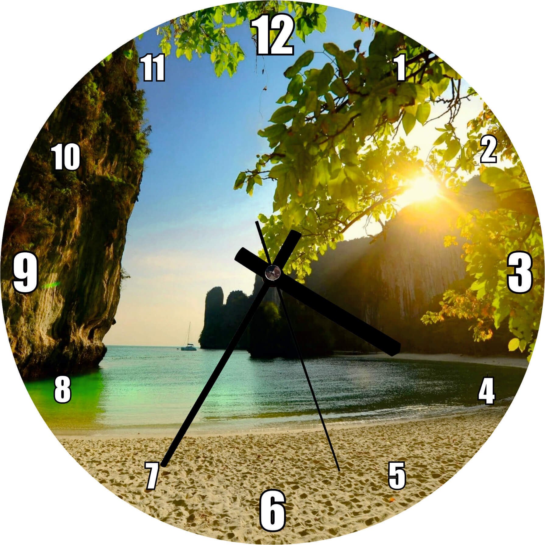 Saklı Sahilde Günbatımı Mdf Ahşap Duvar Saati