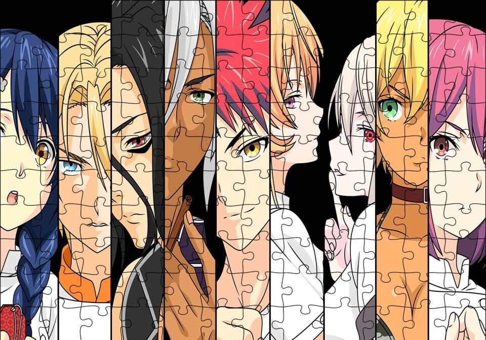 Anime Karakterler Şerit Kompozisyon Puzzle Yapboz MDF Ahşap 120 Parça 24 cm X 34 cm
