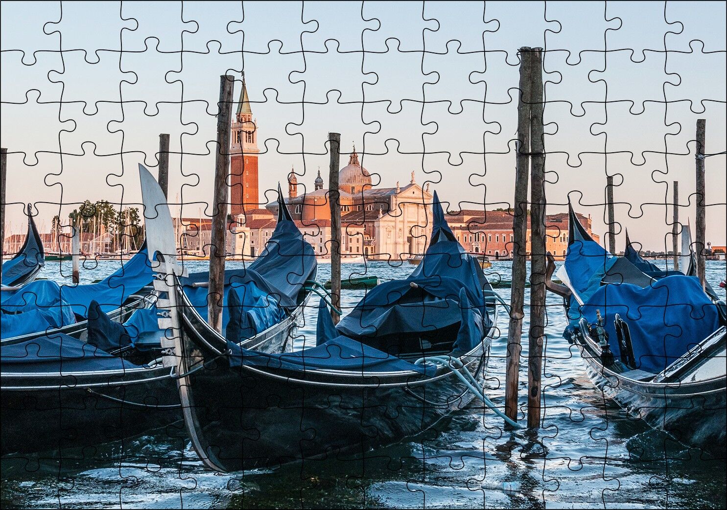 Venedikte Gondollar Puzzle Yapboz MDF Ahşap 120 Parça 24 cm X 34 cm