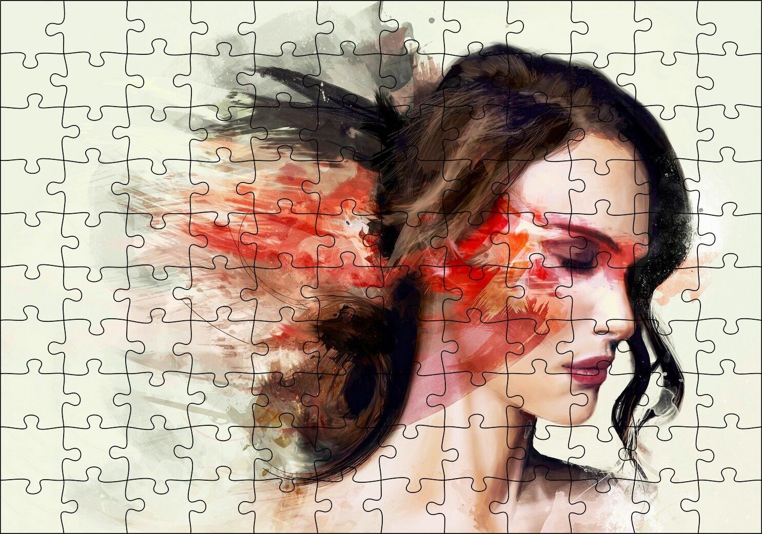 Kadın ve Renkli Fırça Darbeleri Puzzle Yapboz MDF Ahşap 120 Parça 24 cm X 34 cm