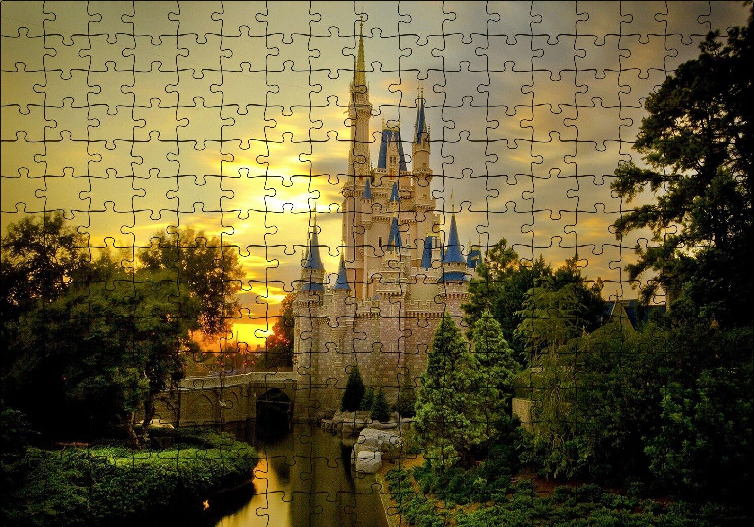 Masallar Ülkesi Şatosu ve Gün Batımı Puzzle Yapboz MDF Ahşap 255 Parça 34 cm X 49 cm
