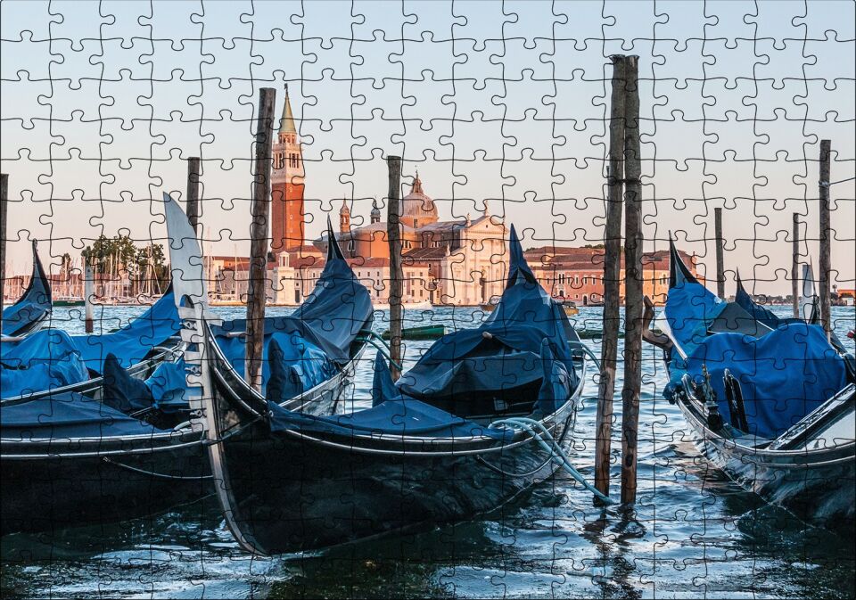 Venedikte Gondollar Puzzle Yapboz MDF Ahşap 255 Parça 34 cm X 49 cm
