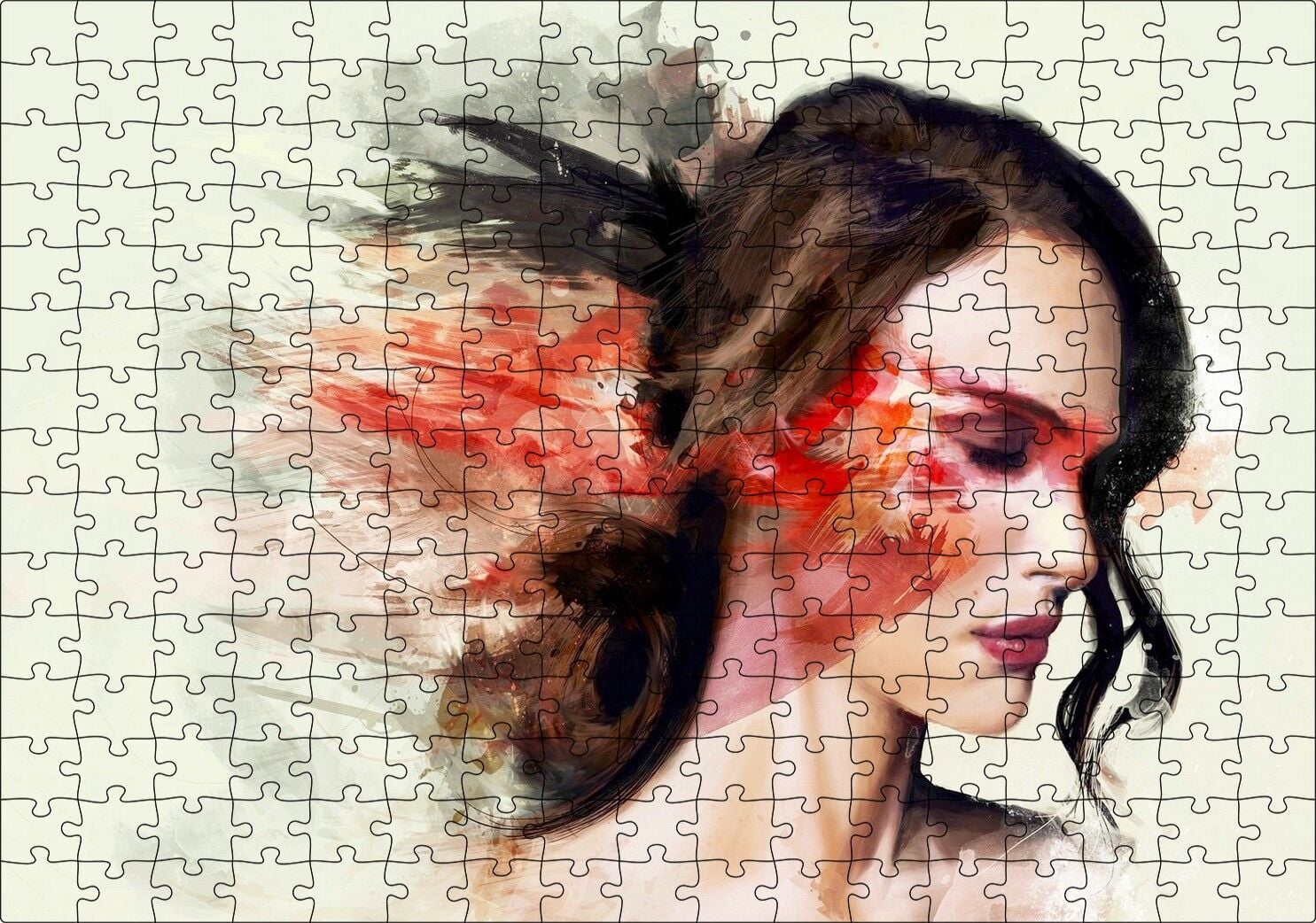 Kadın ve Renkli Fırça Darbeleri Puzzle Yapboz MDF Ahşap 255 Parça 34 cm X 49 cm