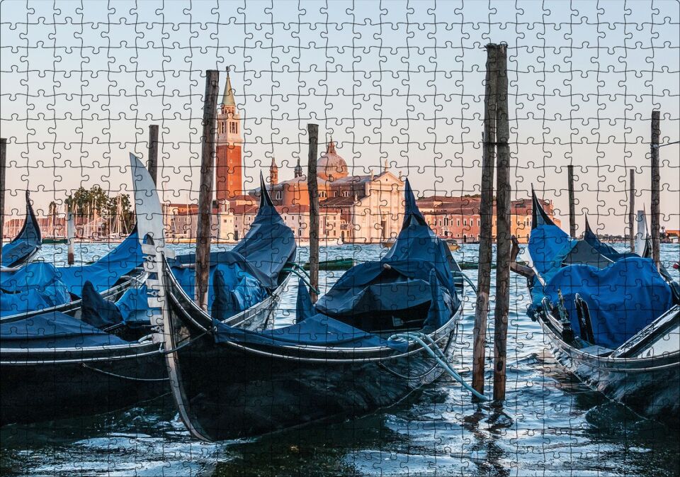 Venedikte Gondollar Puzzle Yapboz MDF Ahşap 500 Parça 49 cm X 68 cm