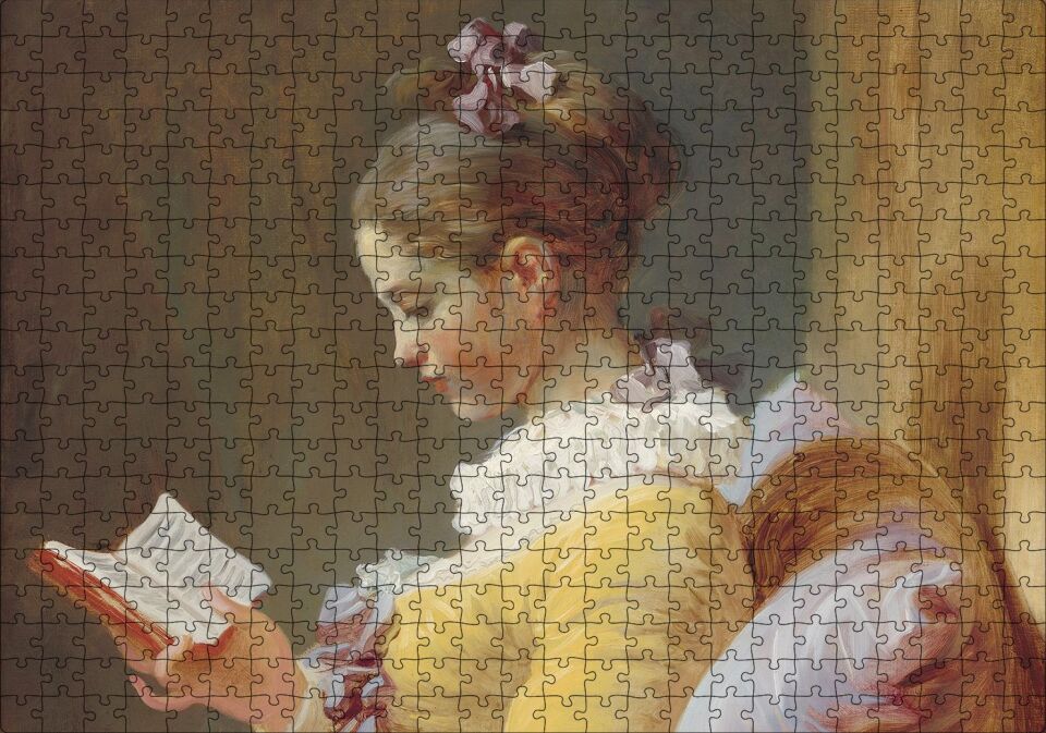 Kitap Okuyan Genç Kız Yağlı Boya Resim Puzzle Yapboz MDF Ahşap 500 Parça 49 cm X 68 cm