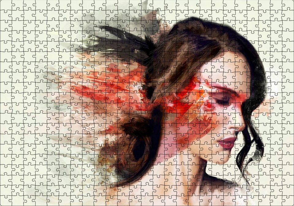 Kadın ve Renkli Fırça Darbeleri Puzzle Yapboz MDF Ahşap 500 Parça 49 cm X 68 cm