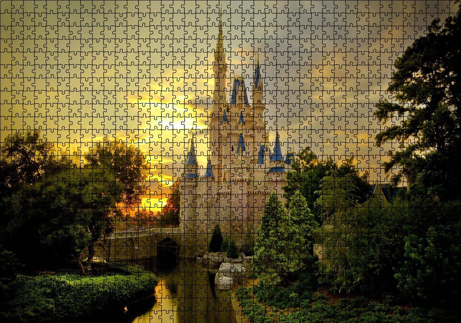 Masallar Ülkesi Şatosu ve Gün Batımı Puzzle Yapboz MDF Ahşap 1000 Parça 49 cm X 68 cm