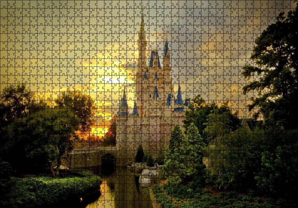 Masallar Ülkesi Şatosu ve Gün Batımı Puzzle Yapboz MDF Ahşap 1000 Parça 49 cm X 68 cm