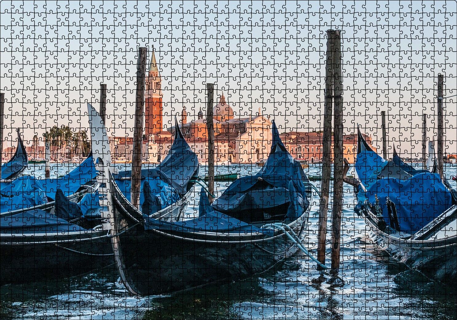 Venedikte Gondollar Puzzle Yapboz MDF Ahşap 1000 Parça 49 cm X 68 cm