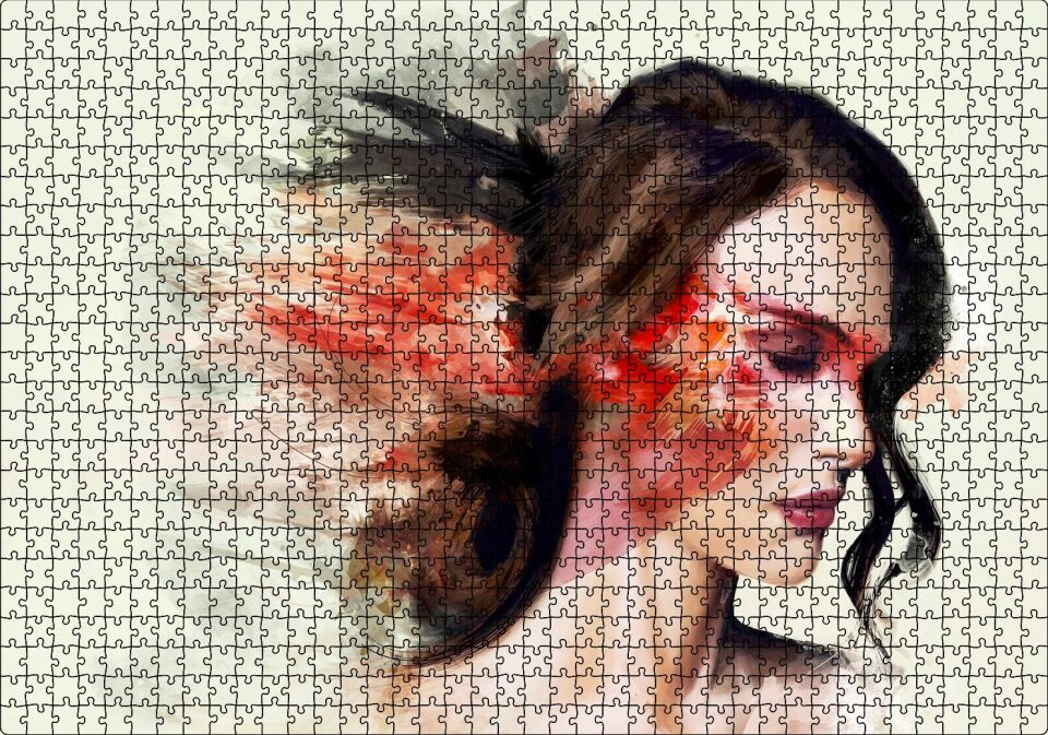Kadın ve Renkli Fırça Darbeleri Puzzle Yapboz MDF Ahşap 1000 Parça 49 cm X 68 cm