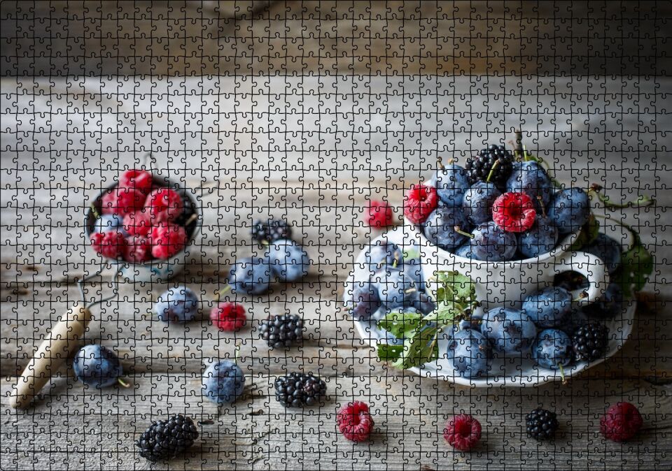 Fincanda Yabanmersini Ahududu ve Böğürtlenler Puzzle Yapboz MDF Ahşap 1000 Parça 49 cm X 68 cm