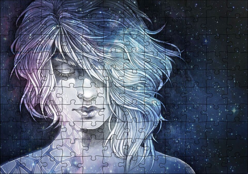 Kız Aynalar ve Galaksiler Puzzle Yapboz MDF Ahşap 120 Parça 24 cm X 34 cm