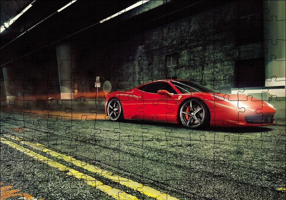 Kırmızı Ferrari Puzzle Yapboz MDF Ahşap