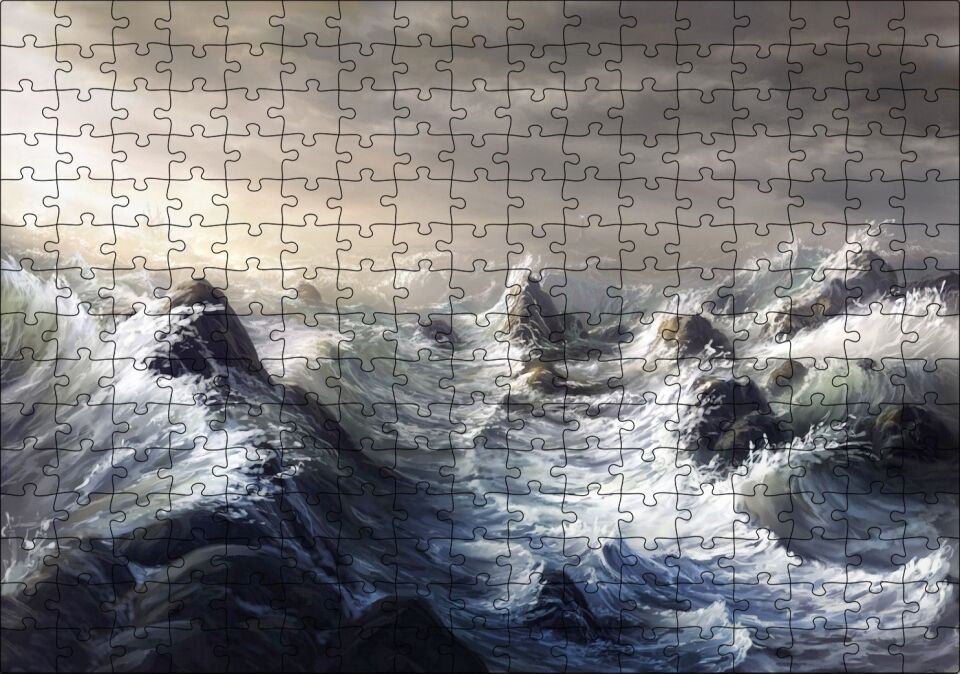 Fırtınada Dalgalı Okyanus ve Bulutlar Puzzle Yapboz MDF Ahşap 255 Parça 34 cm X 49 cm
