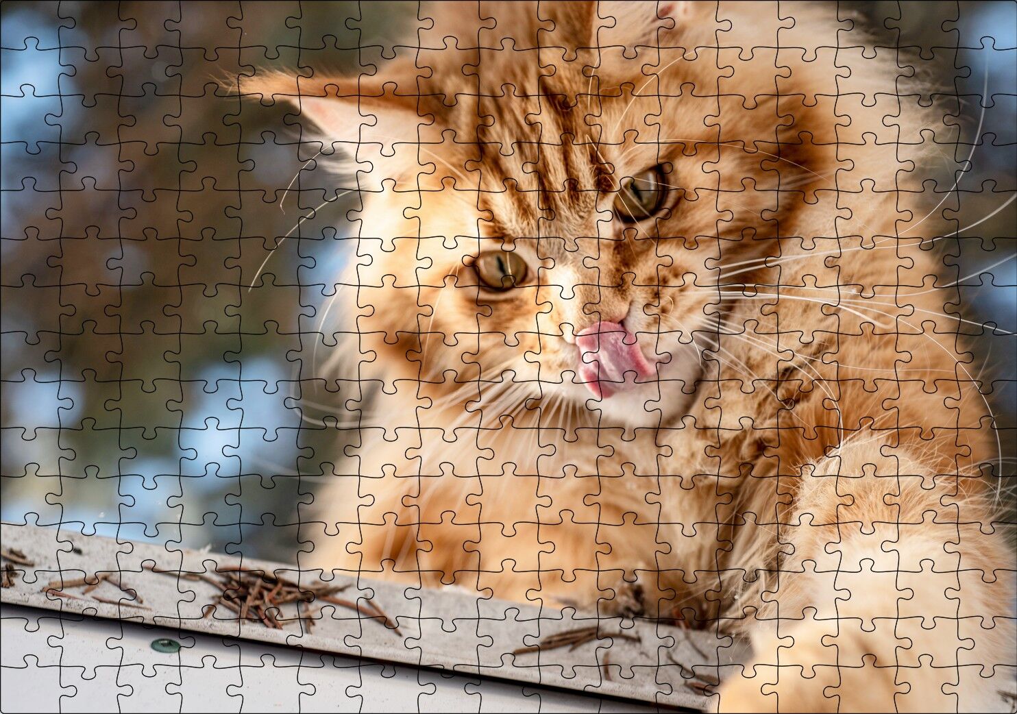 Yalanan Sarı Sevimli Kedi Puzzle Yapboz MDF Ahşap 255 Parça 34 cm X 49 cm