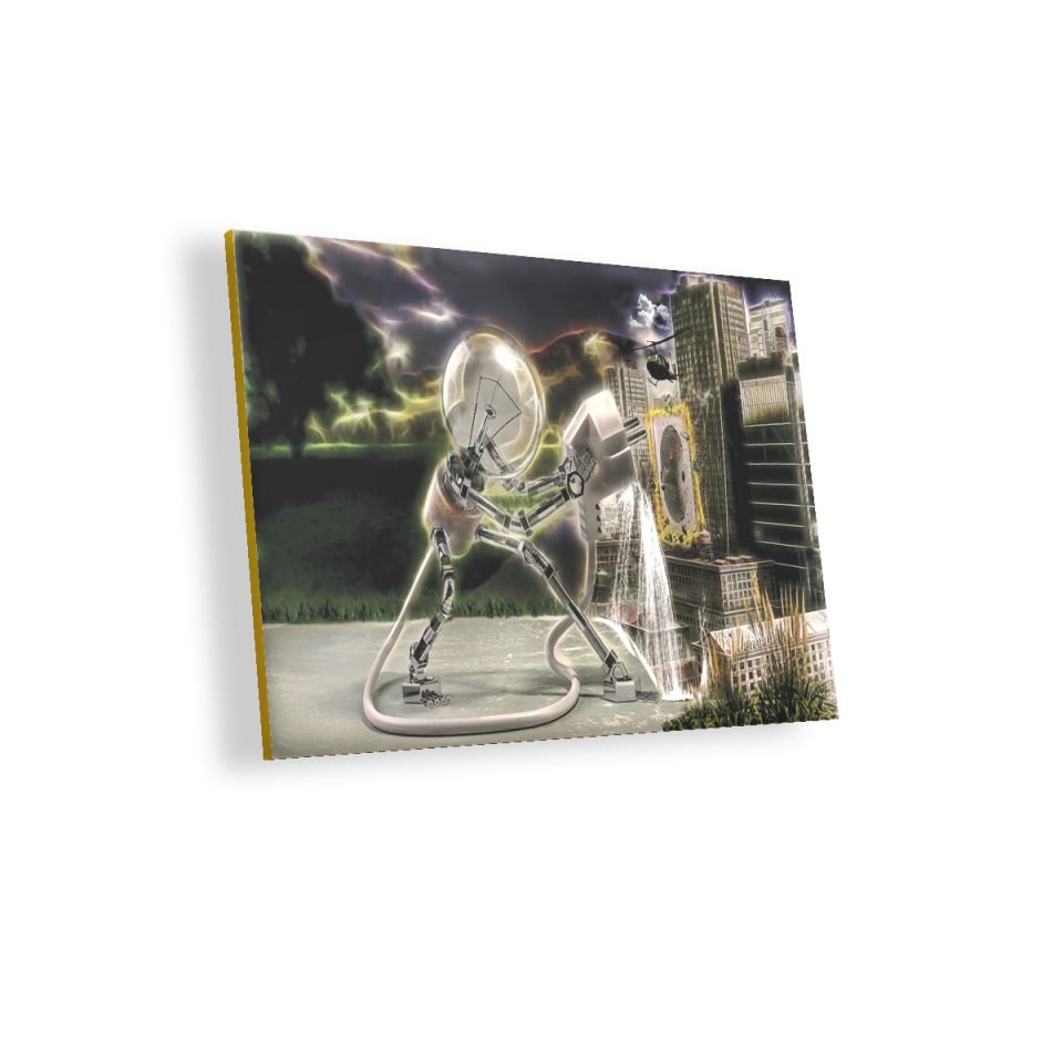 Ampul Robot Işık Teknoloji Elektrik Gelecek MDF Akşap Duvar Tablo