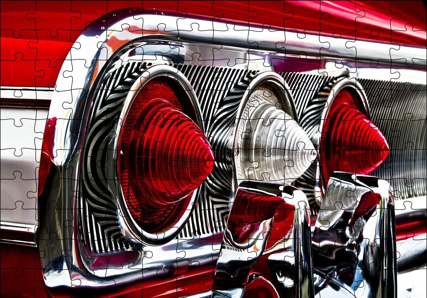 1964 Chevrolet Impala Arka Stop Detay Puzzle Yapboz MDF Ahşap