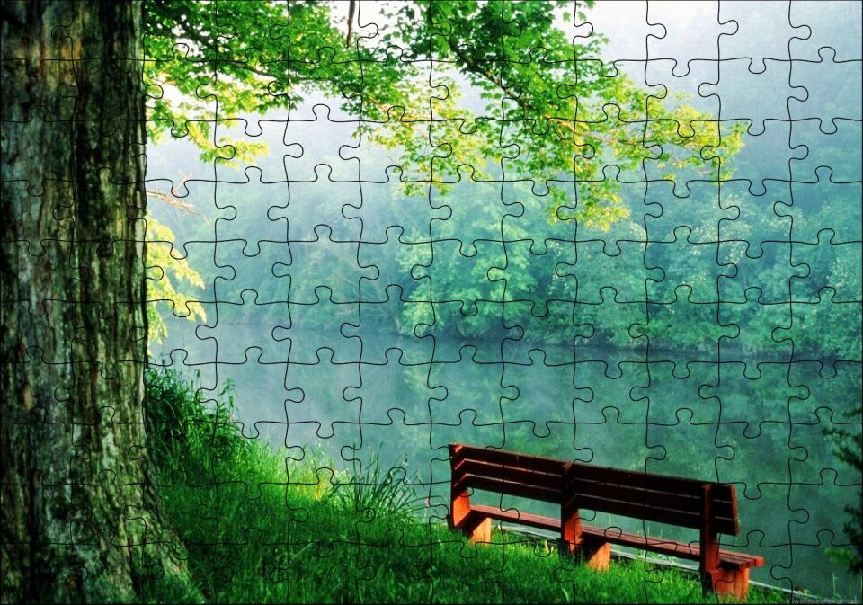 Sisli Ormandaki Nehir ve Boş Bank Puzzle Yapboz MDF Ahşap