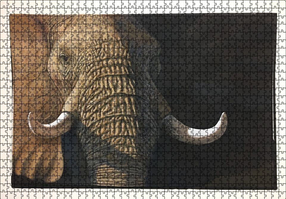 İhtiyar Fil Yakın Çekim Puzzle Yapboz MDF Ahşap 1000 Parça 49 cm X 68 cm