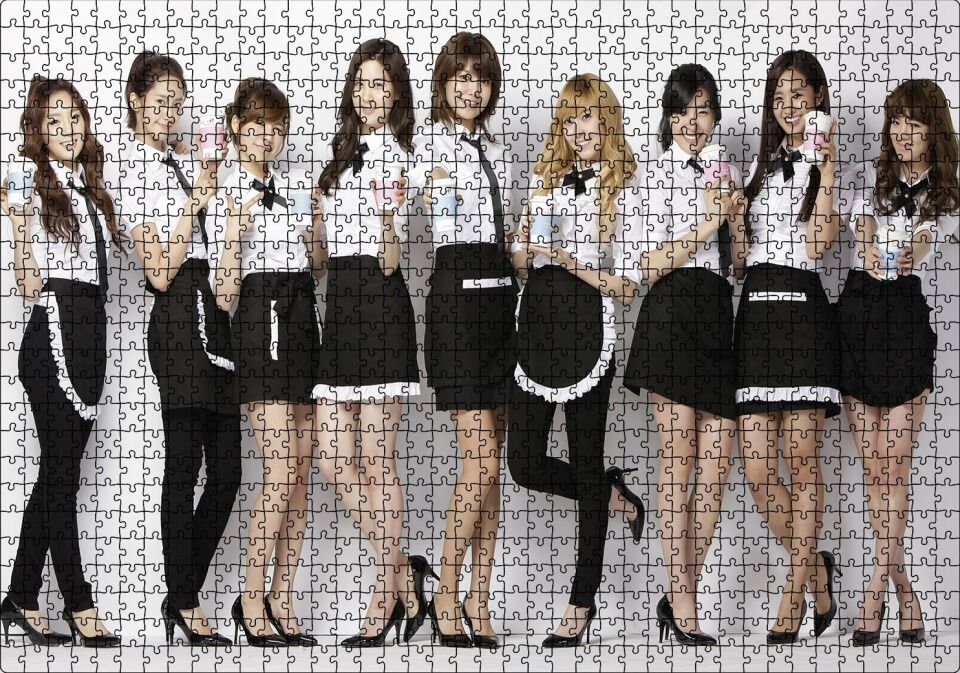 Siyah Beyaz Girls Generation Kızlar Puzzle Yapboz MDF Ahşap 1000 Parça 49 cm X 68 cm