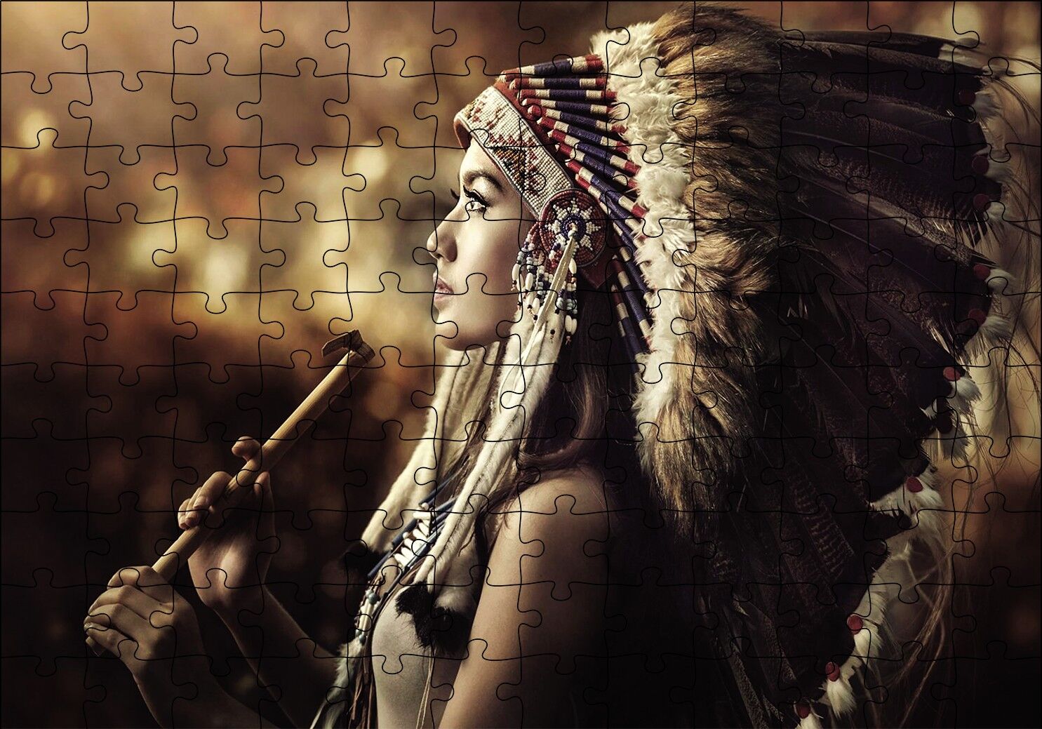 Kızıl Derili Kadın Puzzle Yapboz MDF Ahşap