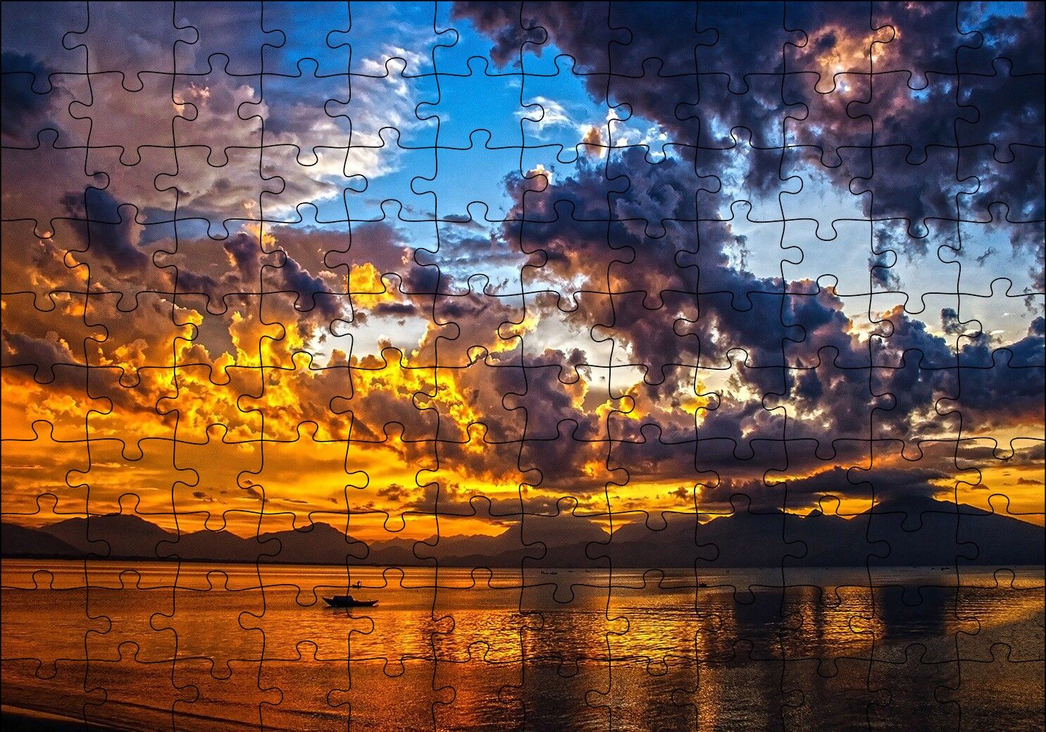 Gün Batımı Doğa Tekne Puzzle Yapboz MDF Ahşap 120 Parça 24 cm X 34 cm