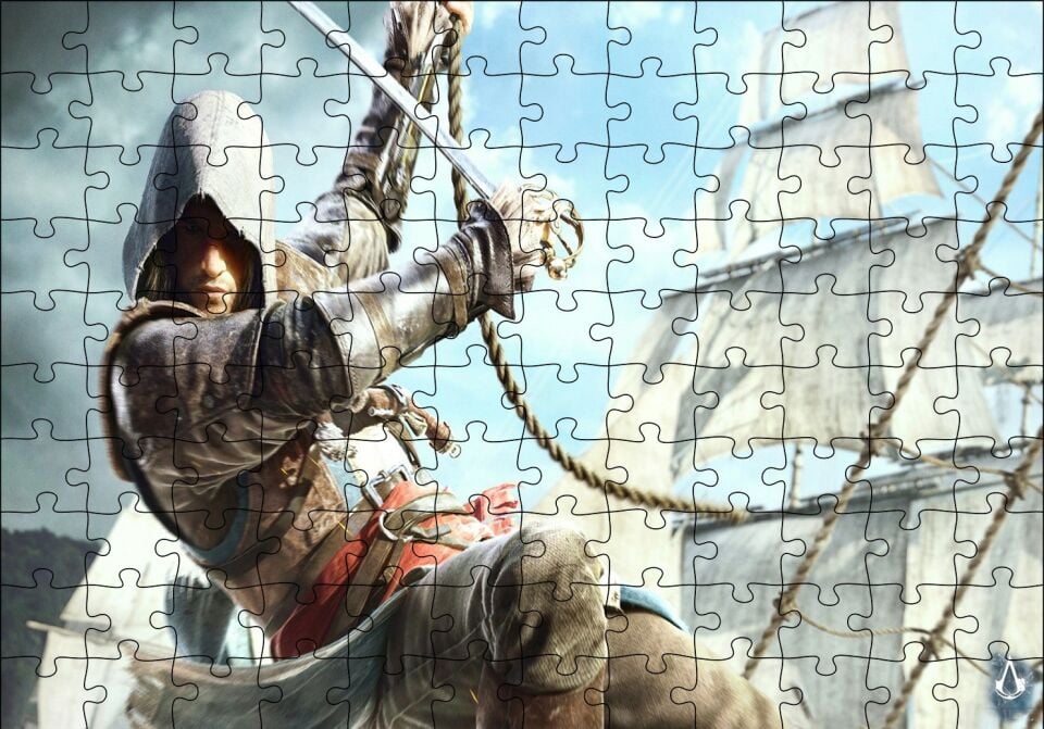 Assassins Creed Suiakstçi Yelken Halatlarında Puzzle Yapboz MDF Ahşap 120 Parça 24 cm X 34 cm
