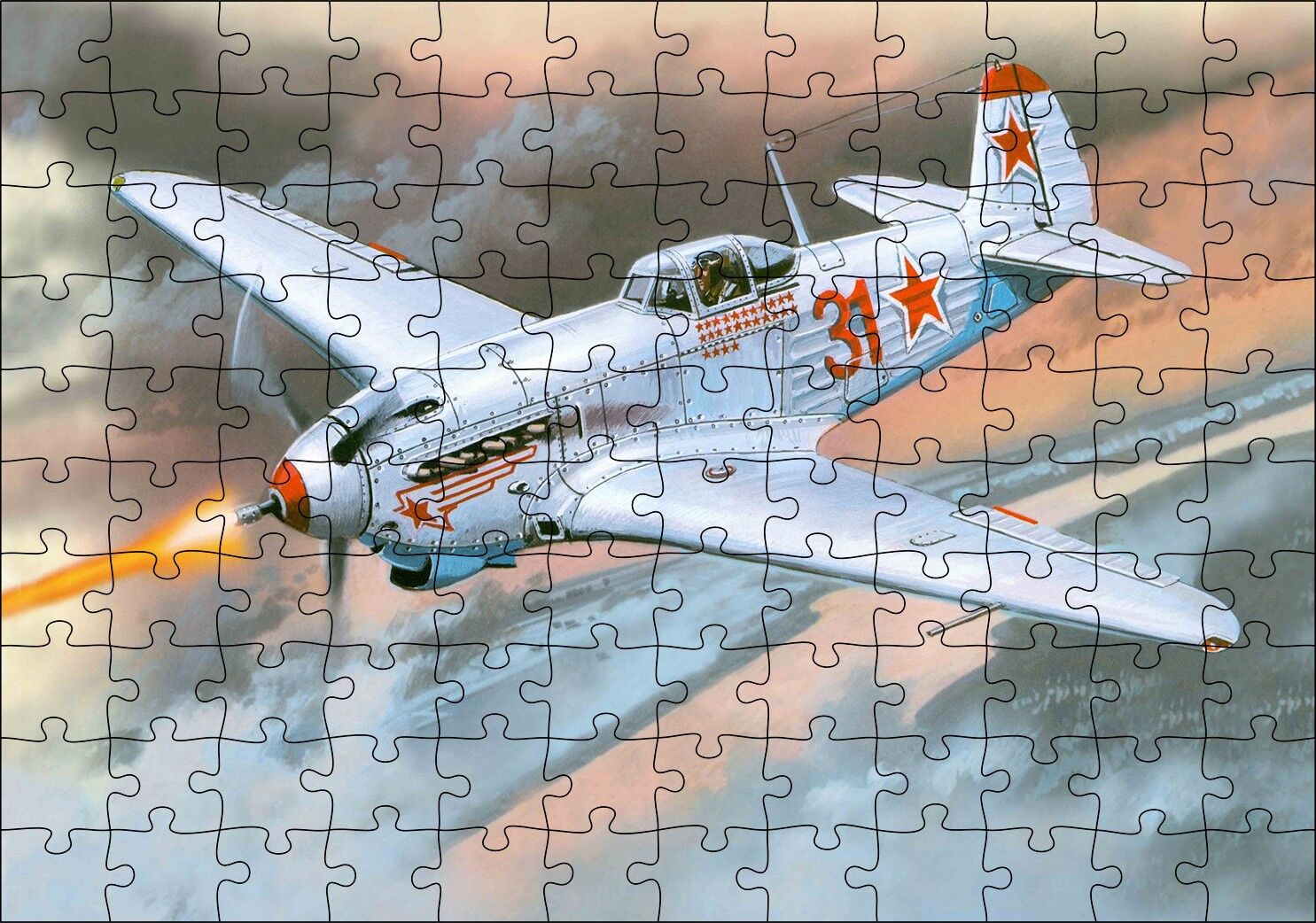 Yak-9K Uçak Boyama Puzzle Yapboz MDF Ahşap 120 Parça 24 cm X 34 cm