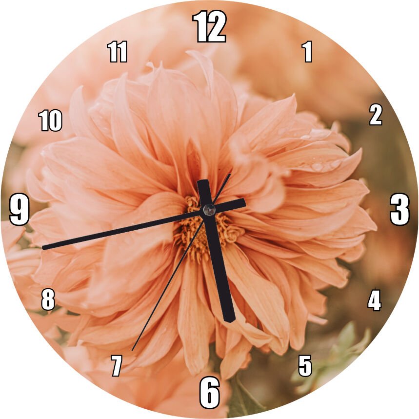 Soluk Pembe Renkli Çiçekler Yakın Çekim Mdf Ahşap Duvar Saati 30 cm Çap