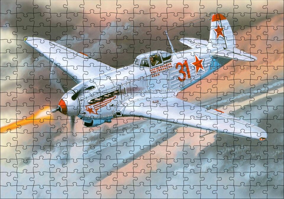 Yak-9K Uçak Boyama Puzzle Yapboz MDF Ahşap 255 Parça 34 cm X 49 cm