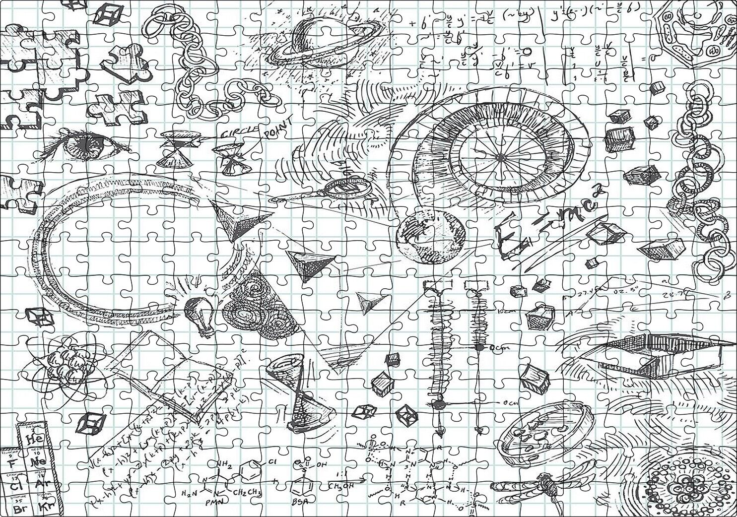 Formüller Bilimsel Çizim Eskizleri Puzzle Yapboz MDF Ahşap 255 Parça 34 cm X 49 cm