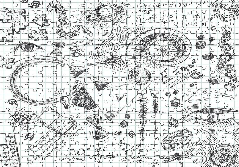 Formüller Bilimsel Çizim Eskizleri Puzzle Yapboz MDF Ahşap 255 Parça 34 cm X 49 cm